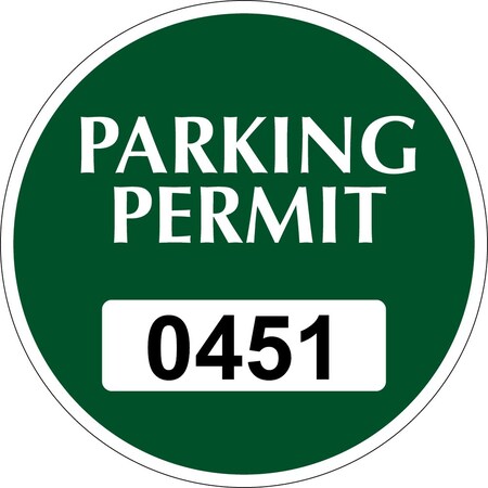 Lustre-Cal Static Cling Parking Permit Green 3in x 3in  Circle Serialized 450-500, 50PK 253745SCL1GDi0451
